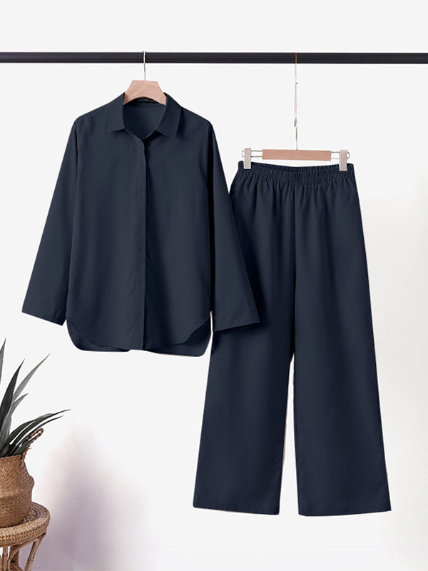 Denice™ Elegant Casual Two Piece Set | Relaxed Button-Up Top and Wide-Leg Trousers