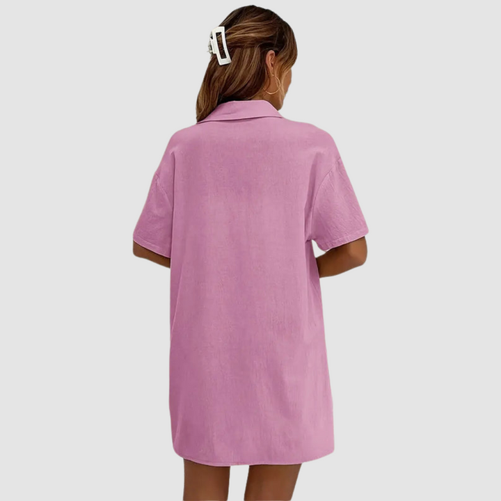 Frances™ Elegant Summer Two Piece Set | Short-Sleeve Button-Up Top and Drawstring Shorts