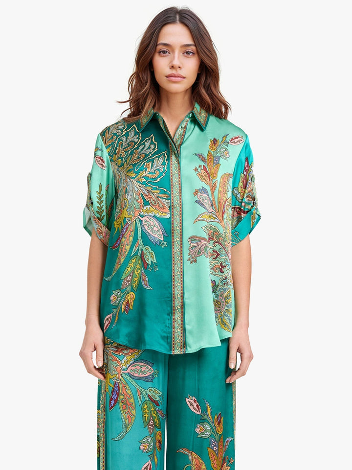 Eliza™ Elegant Two-Piece Set | Paisley-Print Shirt and Wide-Leg Pants