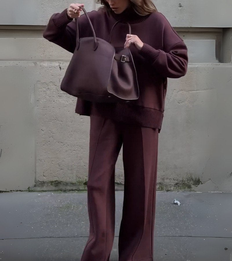 Elyza™ Soft Two-Piece Set | High-Neck Top and Wide-Leg Pants