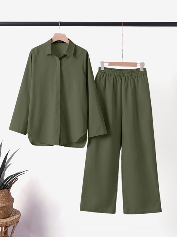 Denice™ Elegant Casual Two Piece Set | Relaxed Button-Up Top and Wide-Leg Trousers