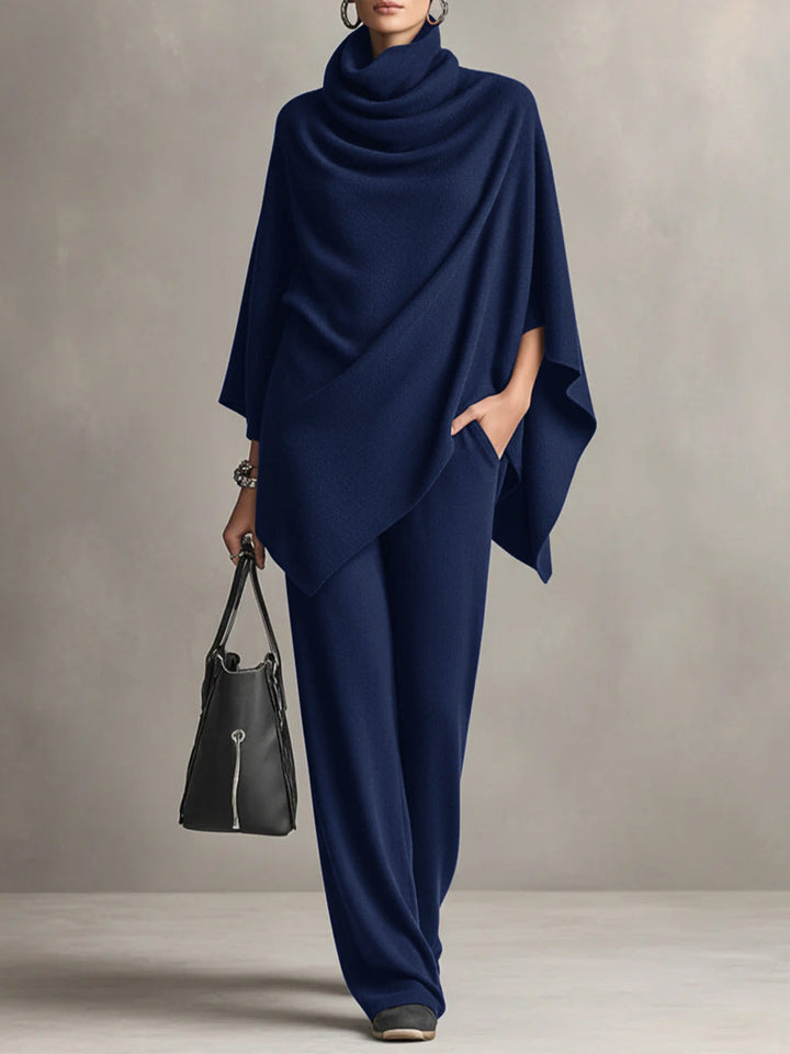Sarina™ Elegant Drape Two-Piece Set | Flowing Top and Wide-Leg Trousers