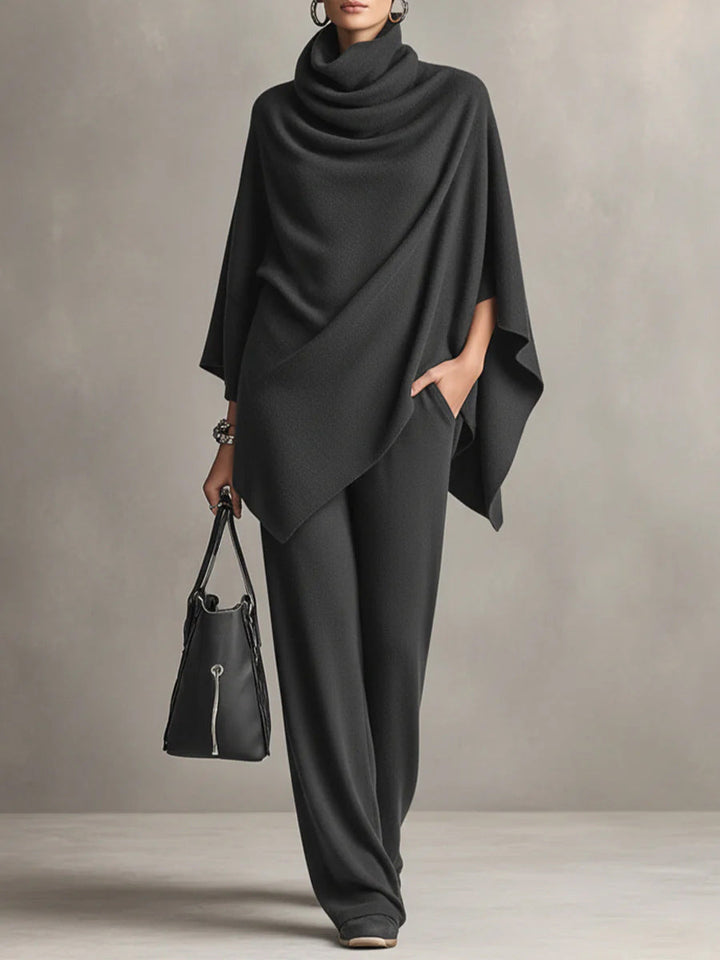 Sarina™ Elegant Drape Two-Piece Set | Flowing Top and Wide-Leg Trousers