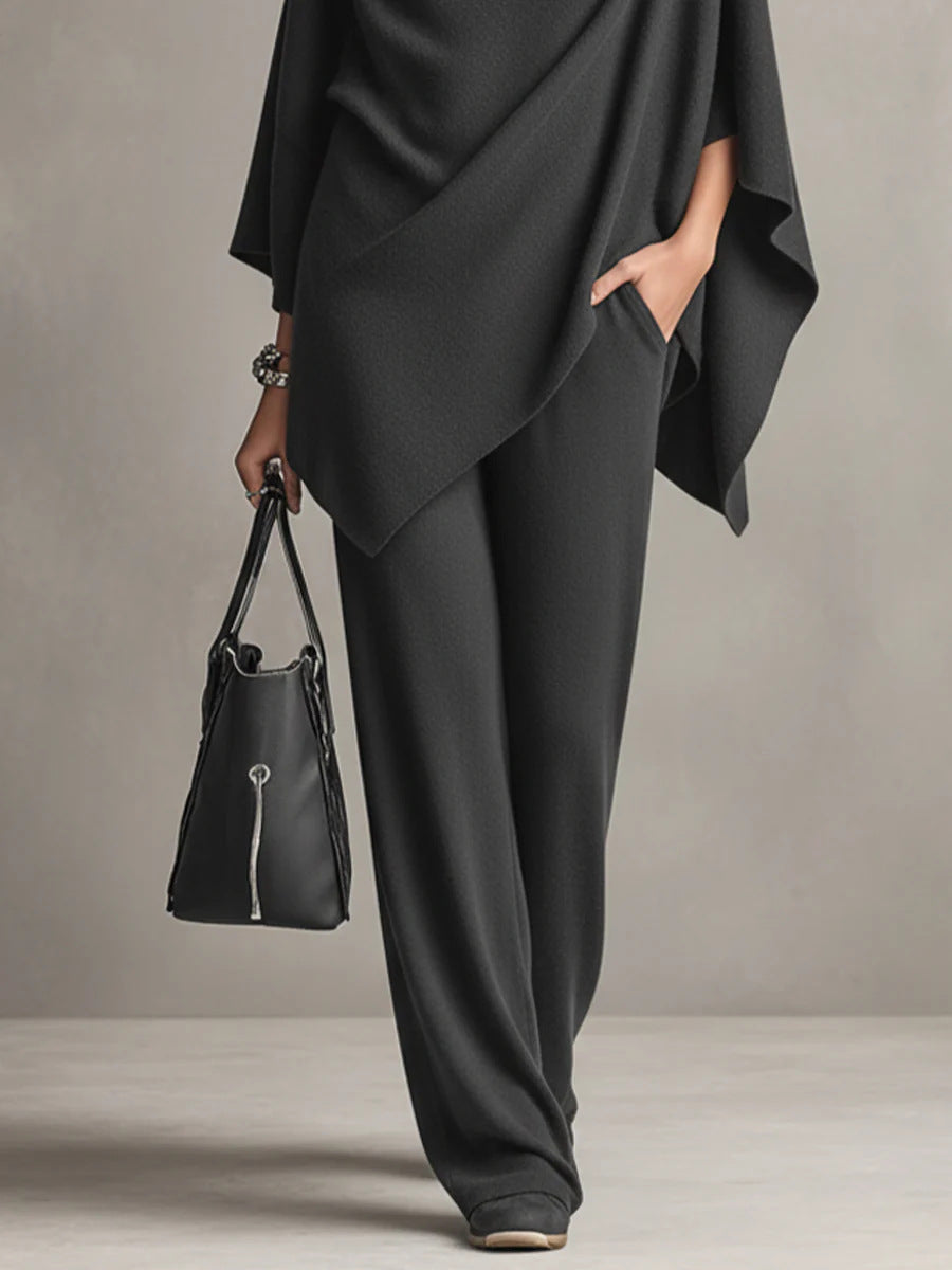 Sarina™ Elegant Drape Two-Piece Set | Flowing Top and Wide-Leg Trousers