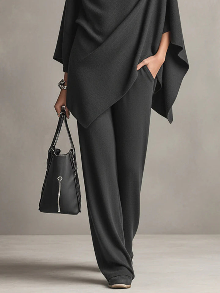 Sarina™ Elegant Drape Two-Piece Set | Flowing Top and Wide-Leg Trousers