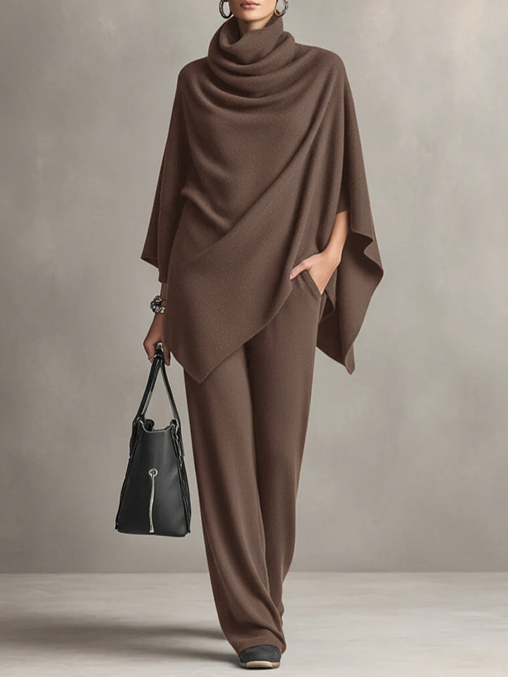 Sarina™ Elegant Drape Two-Piece Set | Flowing Top and Wide-Leg Trousers