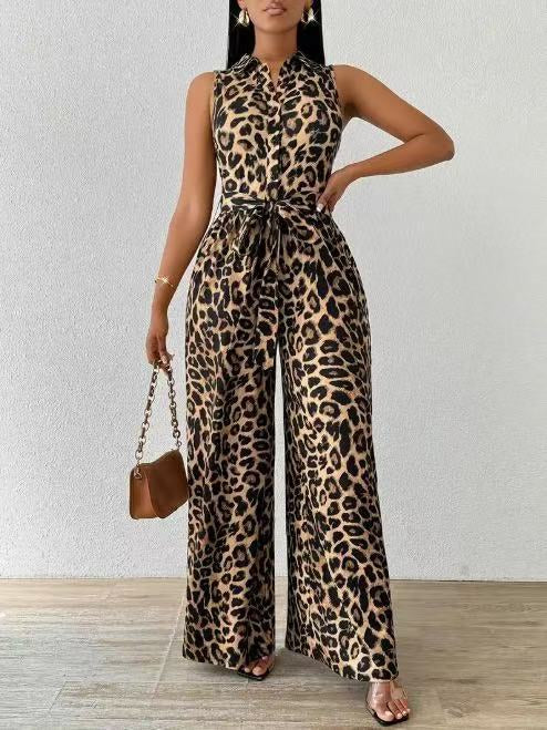 Frankie™ Leopard Jumpsuit | Sleeveless Deep V-Neck Jumpsuit