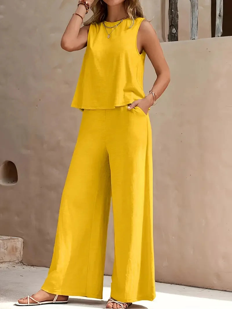 Danielle™ Sleeveless Two-Piece Set | Sleeveless Top and Wide-Leg Pants