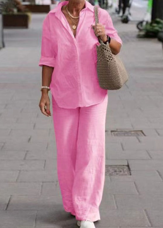 Denice™ Elegant Casual Two Piece Set | Relaxed Button-Up Top and Wide-Leg Trousers